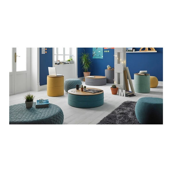 Turkio spalvos kavos staliukas su ąžuolo medienos stalviršiu, "sømcasa Leo", ø 45 cm-image-1