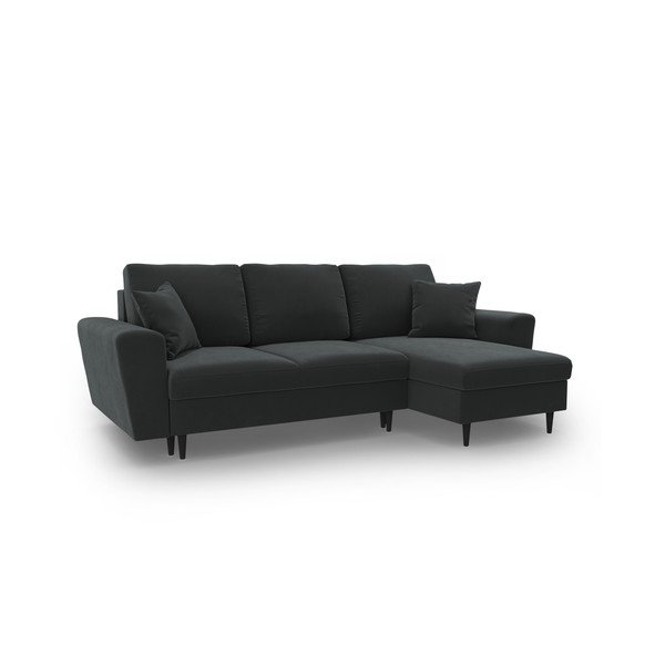 Tamsiai pilkos spalvos iš velveto sulankstoma/su sandėliavimo vieta kampinė sofa Kyoto – Cosmopolitan Design-image-1