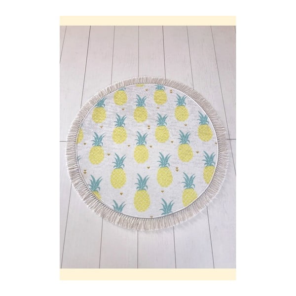 Baltos ir geltonos spalvos vonios kilimėlis "Tropica Pineapple", ⌀ 100 cm