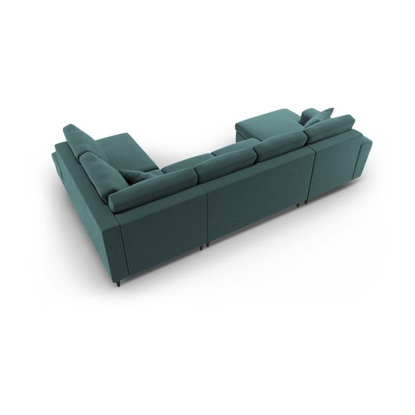 Smaragdinės spalvos iš velveto sulankstoma/su sandėliavimo vieta kampinė sofa (su dešiniuoju kampu/„U“ formos) Kyoto – Cosmopolitan Design-image-4