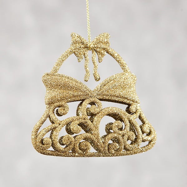 6 plastikinių aukso spalvos kalėdinių dekoracijų rinkinys DecoKing Bell