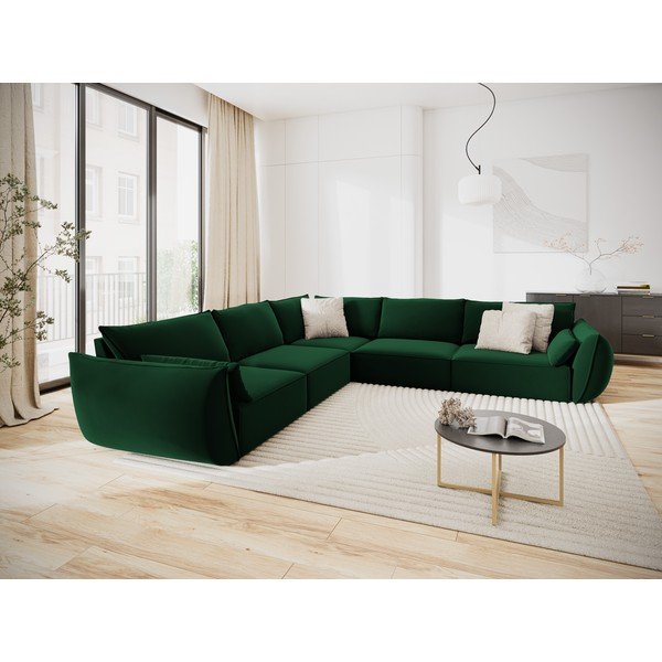 Tamsiai žalios spalvos iš velveto kampinė sofa Vanda – Mazzini Sofas-image-1