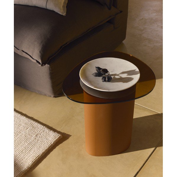 Šoninis stalas su stikliniu stalviršiu 47x48 cm Olir – Kave Home-image-1