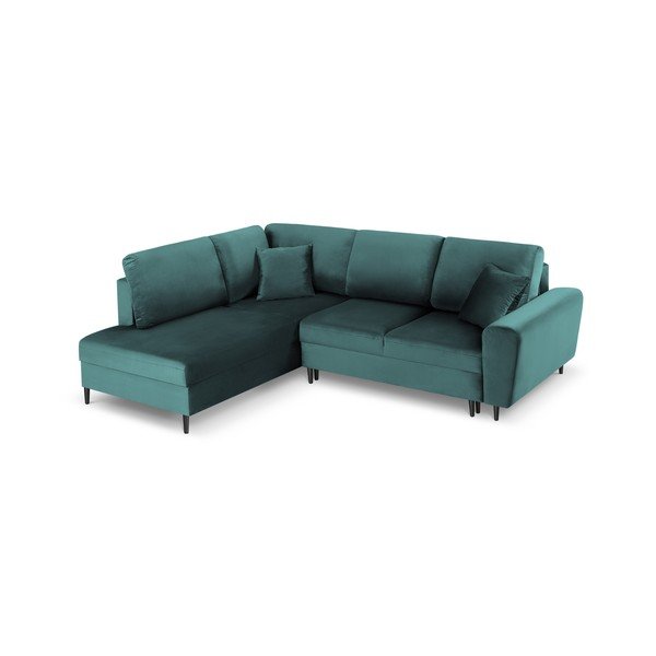Smaragdinės spalvos iš velveto sulankstoma/su sandėliavimo vieta kampinė sofa (su kairiuoju kampu/„L“ formos) Kyoto – Cosmopolitan Design-image-1