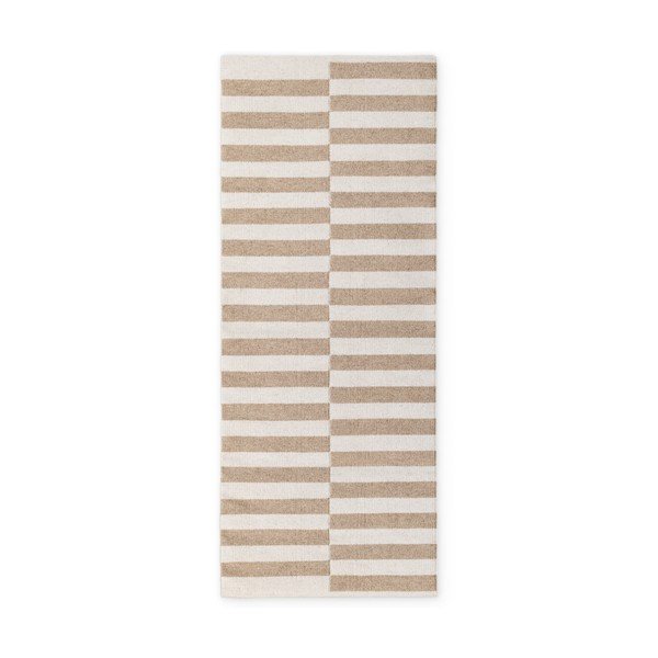 Apverčiamas/rankų darbo baltos spalvos/šviesiai rudos spalvos iš vilnos kilimas 80x200 cm Vika – Hanse Home