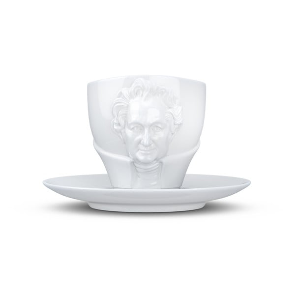 Balto porceliano puodelio ir lėkštės rinkinys 58produktai Johann Wolfgang von Goethe, tūris 260 ml