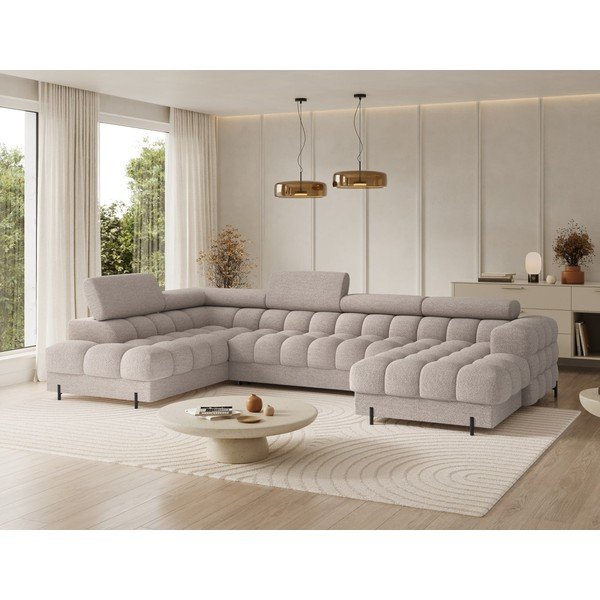 Smėlio spalvos iš boucle sulankstoma kampinė sofa (su kairiuoju kampu/„U“ formos) Feraria – ELTAP-image-3