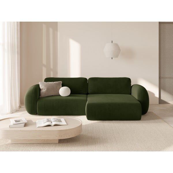 Žalios spalvos iš velveto sulankstoma/su sandėliavimo vieta kampinė sofa Tonale – Cosmopolitan Design-image-1