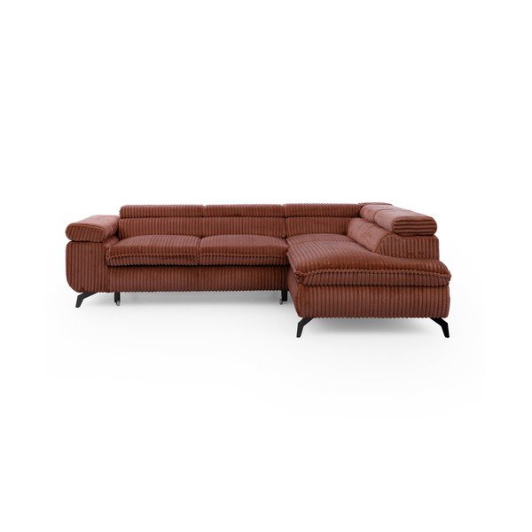 Terakotos spalvos kampinė sofa iš kordinio velveto (su dešiniuoju kampu/„L“ formos) Marbeya  – Ropez
