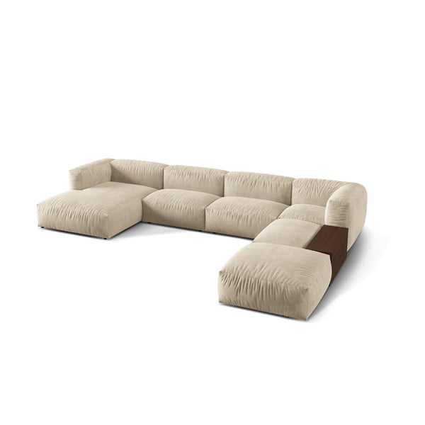 Smėlio spalvos iš velveto modulinė kampinė sofa (su dešiniuoju kampu/„U“ formos) Martina – Micadoni -image-2