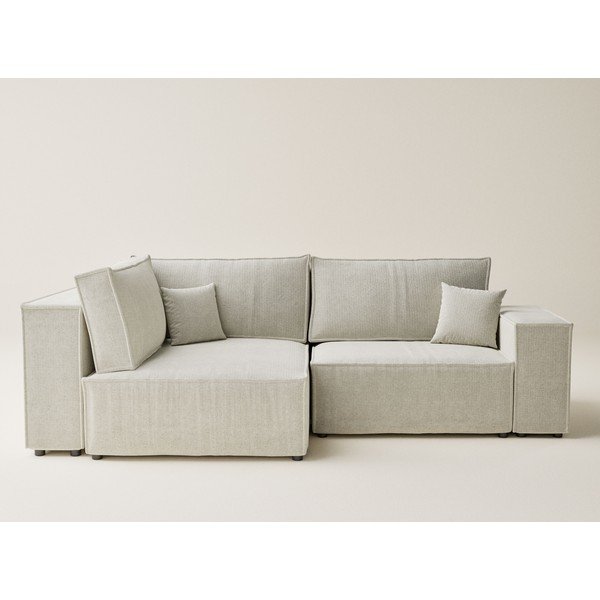 Kreminės spalvos sulankstoma/su sandėliavimo vieta kampinė sofa iš šenilinio audinio (su kairiuoju kampu/„L“ formos) Tonga – Maison de Rêve-image-2