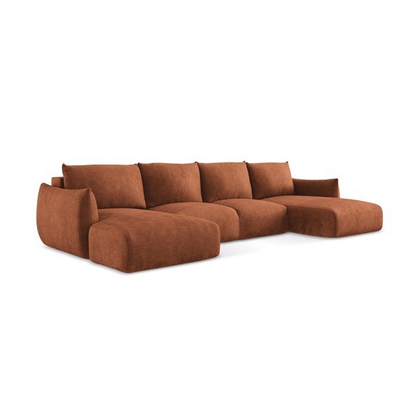 Terakotos spalvos iš šenilinio audinio sulankstoma kampinė sofa („U“ formos) Leila – Makamii-image-3