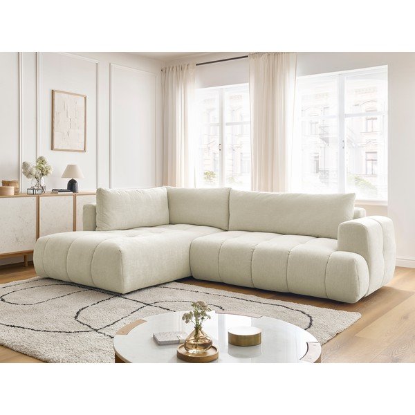 Smėlio spalvos sulankstoma/su sandėliavimo vieta kampinė sofa (su kairiuoju kampu/„L“ formos) Fuji – Bobochic Paris-image-1