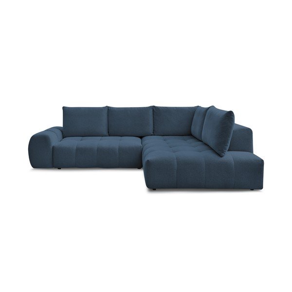 Tamsiai mėlynos spalvos iš šenilinio audinio sulankstoma/su sandėliavimo vieta kampinė sofa (su dešiniuoju kampu/„L“ formos) Everest – Bobochic Paris