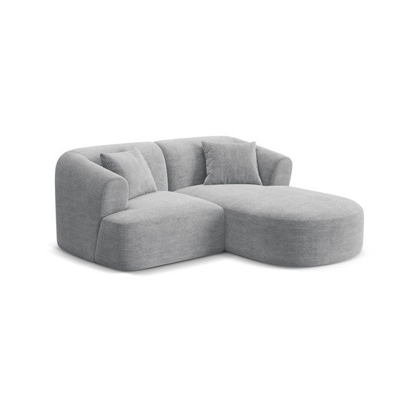 Šviesiai pilkos spalvos kampinė sofa iš kordinio velveto (su dešiniuoju kampu/su gultu) Campi – Cosmopolitan Design-image-1
