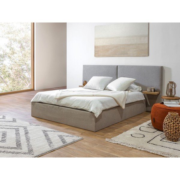 Dvigulė lova šviesiai pilkos spalvos audiniu dengta su sandėliavimo vieta su lovos grotelėmis 160x200 cm Blandine – Bobochic Paris-image-2