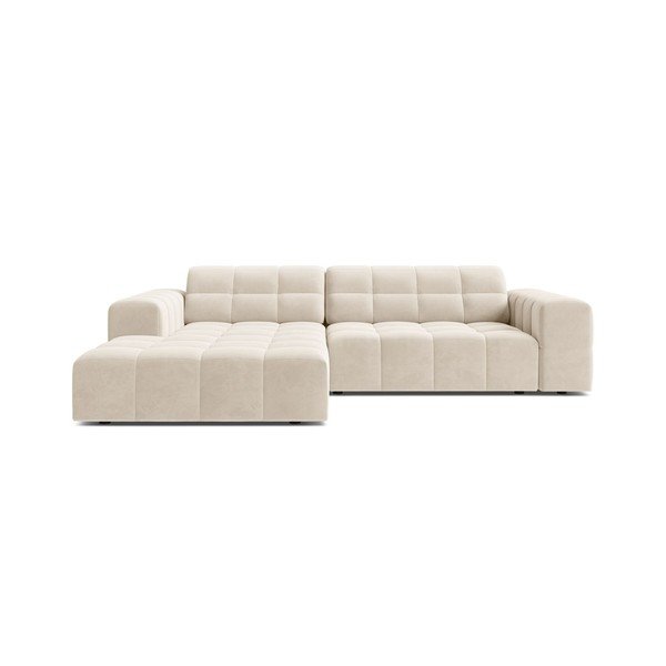 Kreminės spalvos kampinė sofa iš velveto (su kairiuoju kampu/su gultu) Chicago – Cosmopolitan Design