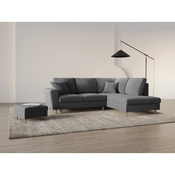 Šviesiai pilkos spalvos iš velveto sulankstoma/su sandėliavimo vieta kampinė sofa (su dešiniuoju kampu/„L“ formos) Kyoto – Cosmopolitan Design-image-1