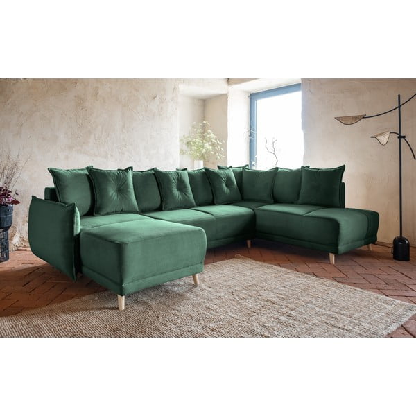 Sulankstoma kampinė sofa iš kordinio velveto žalios spalvos (su dešiniuoju kampu/„U“ formos) Lazy Lukka – Miuform-image-3
