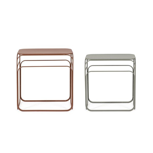 Pilkos spalvos/terakotos spalvos iš metalo konsoliniai staliukai 2 vnt. 36x56 cm Clarity – Bizzotto-image-3