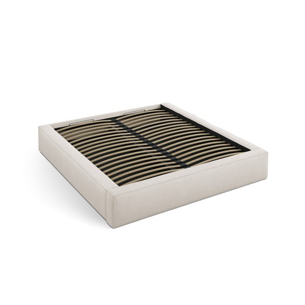 Kreminės spalvos dvigulė lova audiniu dengta su sandėliavimo vieta su lovos grotelėmis 140x200 cm Simon – Micadoni 