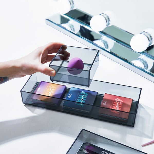 Matinės juodos spalvos vonios kambario kosmetinės priemonės iš perdirbto plastiko, 3 vnt. Stack & Slide - iDesign-image-1