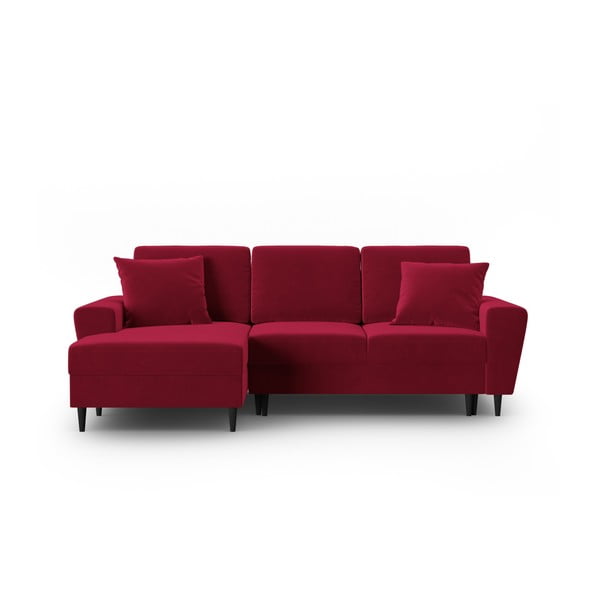 Raudonos spalvos iš velveto sulankstoma/su sandėliavimo vieta kampinė sofa (su kairiuoju kampu/su gultu) Kyoto – Cosmopolitan Design