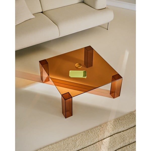 Rudos spalvos iš stiklo kavos staliukas 85x85 cm Adularia – Kave Home-image-1