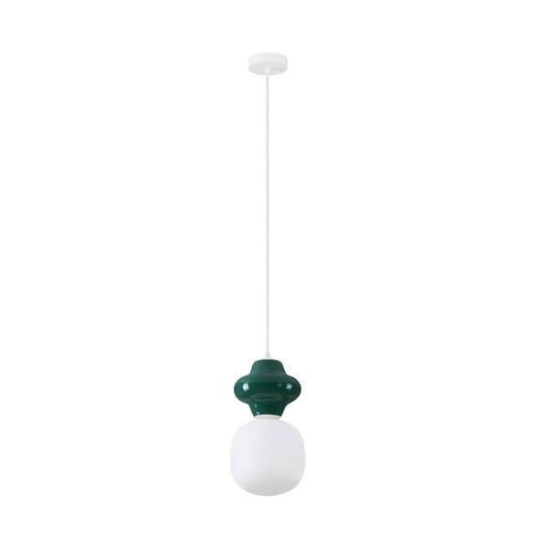 Baltos spalvos/smaragdinės spalvos iš keramikos kabantis šviestuvas ø 18 cm su stiklo gaubtu Clio – Nova Luce