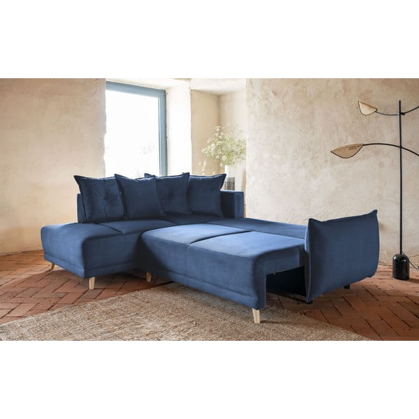 Sulankstoma kampinė sofa iš kordinio velveto tamsiai mėlynos spalvos (su kairiuoju kampu) Lazy Lukka – Miuform-image-4