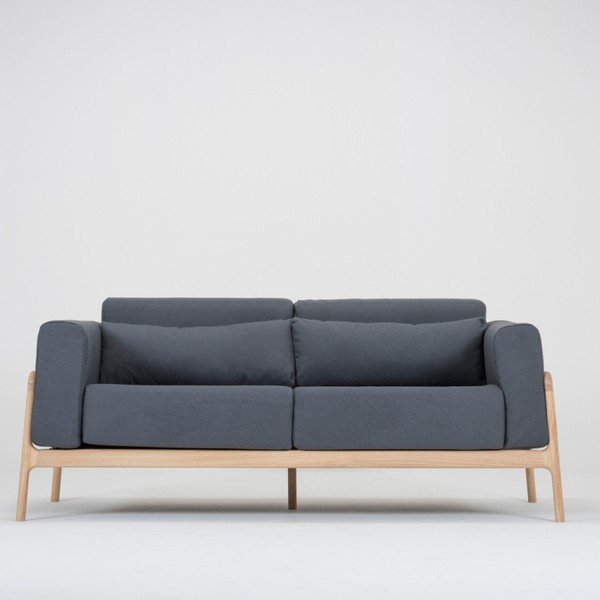 Mėlynai pilka dviejų vietų sofa su ąžuolo masyvo konstrukcija "Gazzda Fawn-image-2