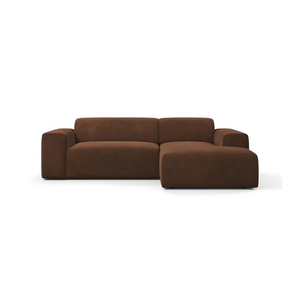 Ruda aksominė kampinė sofa Marie Claire Home Karen, 250 cm, dešinysis kampas
