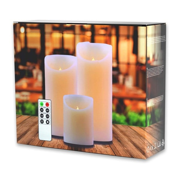 3 LED žvakių rinkinys su nuotolinio valdymo pulteliu DecoKing Wax, 10; 15 ir 20 cm aukščio-image-2
