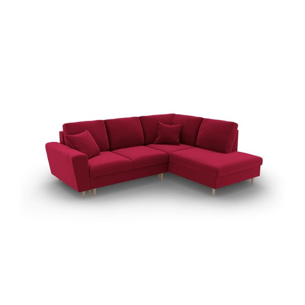 Raudonos spalvos iš velveto sulankstoma/su sandėliavimo vieta kampinė sofa (su dešiniuoju kampu/„L“ formos) Kyoto – Cosmopolitan Design-image-2