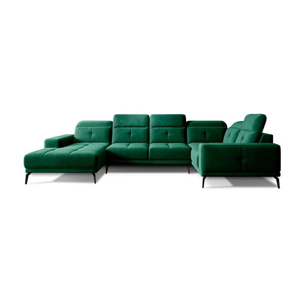 Žalios spalvos iš velveto kampinė sofa (su dešiniuoju kampu/„U“ formos) Neviro – ELTAP