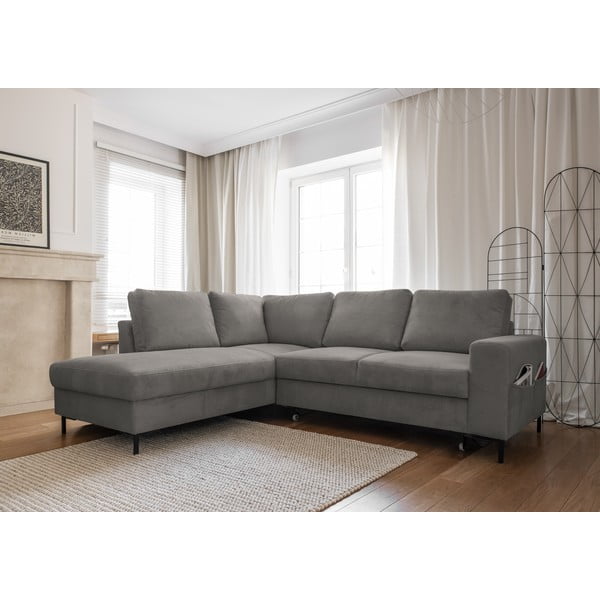 Iš kordinio velveto sulankstoma kampinė sofa pilkos spalvos (su kairiuoju kampu) Lofty Lilly – Miuform-image-3