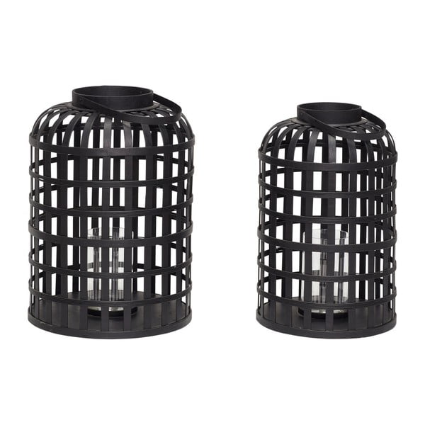 2 juodų bambukinių žibintų rinkinys Hübsch Bamboo Garo-image-1