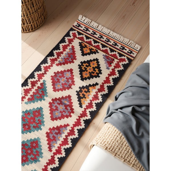 Apverčiamas/rankų darbo raudonos spalvos iš vilnos kilimas 60x190 cm Kamal Kian – Nouristan-image-2