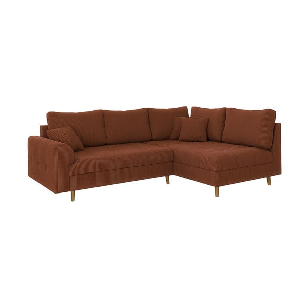 Raudonos plytų spalvos iš kordinio velveto kampinė sofa (su dešiniuoju kampu) Ariella – Ropez