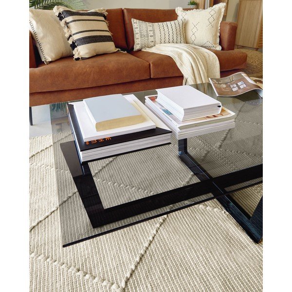 Juodos spalvos kavos staliukas su stikliniu stalviršiu 70x120 cm Plam – Kave Home-image-2