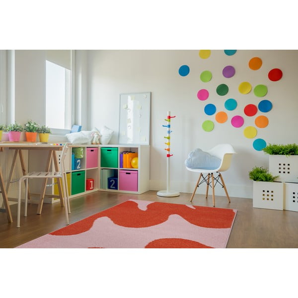 Raudonos spalvos/rožinės spalvos vaikiškas kilimas 80x150 cm Hugsy Coral – FD-image-1