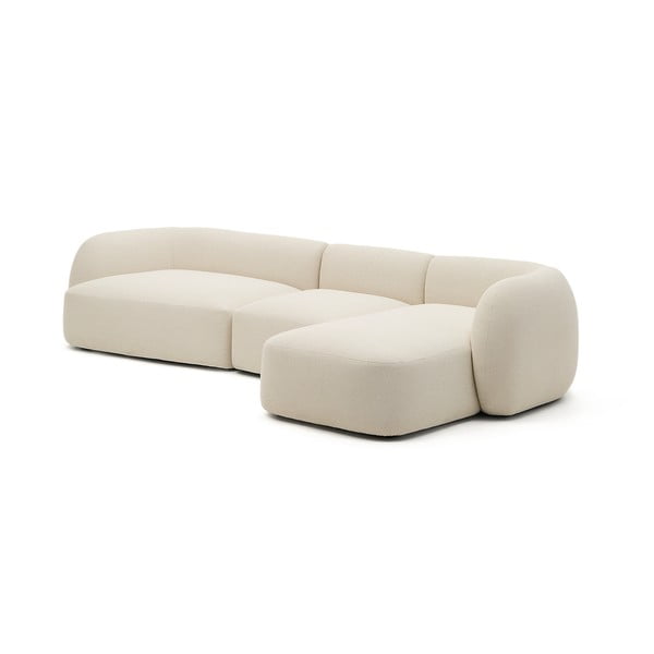 Kreminės spalvos iš šenilinio audinio kampinė sofa (su dešiniuoju kampu/su gultu) Martina – Kave Home-image-2