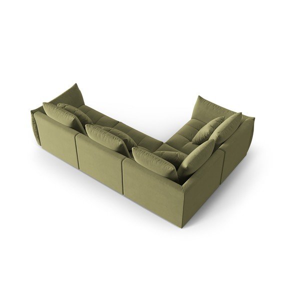 Šviesiai žalios spalvos iš velveto kampinė sofa (su kairiuoju kampu/„L“ formos) Bloom – Micadoni -image-3