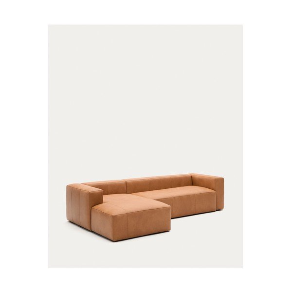Rudos spalvos kampinė sofa iš odos (su kairiuoju kampu/su gultu) Blok – Kave Home-image-3