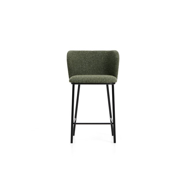 Tamsiai žalios spalvos iš audinio baro taburetė (sėdynės aukštis 65 cm) Ciselia – Kave Home-image-3