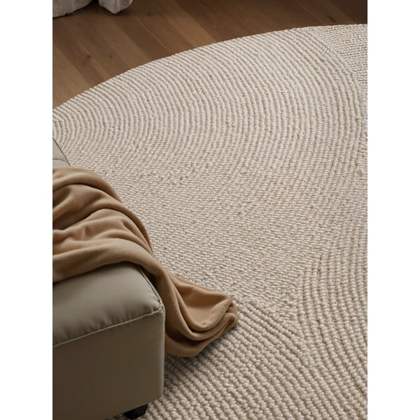 Rankų darbo šviesios natūralios spalvos iš vilnos apvalios formos kilimas ø 120 cm Eleni Natural White – Hanse Home-image-3