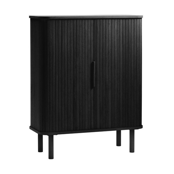 Spintelė juodos spalvos iš ąžuolo su stumdomomis durimis 113x90 cm Cavo – Unique Furniture-image-3