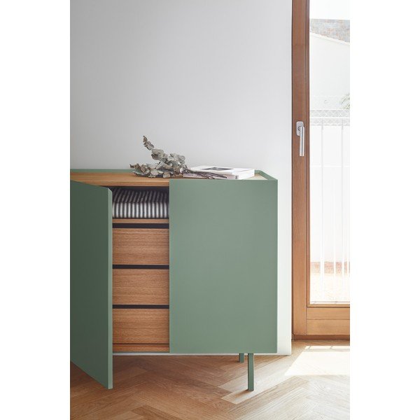 Žema šoninė spintelė žalios spalvos iš ąžuolo 110x85 cm Arista – Teulat-image-1