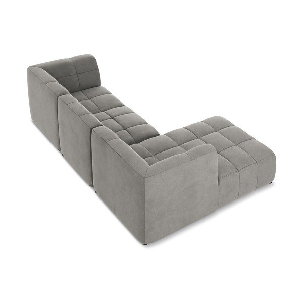 Pilkos spalvos kampinė sofa iš velveto (su kairiuoju kampu/su gultu) Aloha – Makamii-image-4
