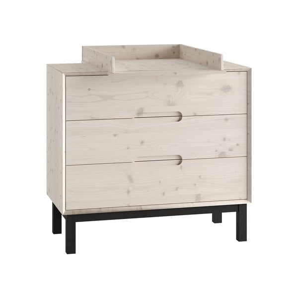 Iš pušies masyvo žema vaikiška šoninė spintelė baltos spalvos 100x91 cm Country – Pinio-image-3